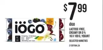 Loblaws Iögo lactose-free, creamy or 0 % 16 x 100 g, yogurt offer