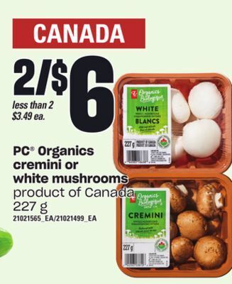 Independent Grocer Pc® organics cremini or white mushrooms, 227 g offer