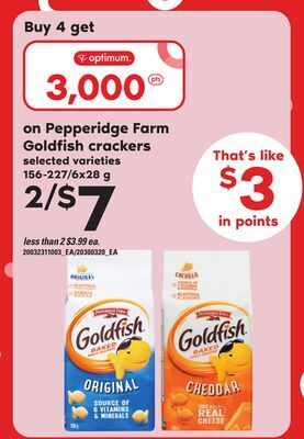 Independent Grocer Pepperidge farm goldfish crackers, 156-227/6x28 g offer