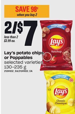 Independent Grocer Lay's potato chips or poppables, 130-235 g offer