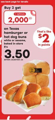 Independent Grocer Texas hamburger or hot dog buns, 8's offer