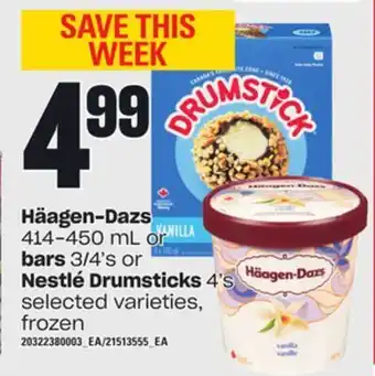 Independent Grocer Häagen-dazs, 414-450 ml or bars, 3/4's or nestlé drumsticks, 4's offer