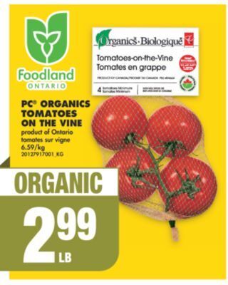 No Frills Pc® organics tomatoes on the vine offer