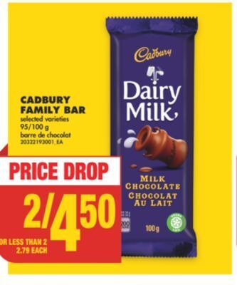 No Frills Cadbury family bar, 95/100 g offer