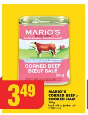 No Frills Mario's corned beef or cooked ham, 340 g offer
