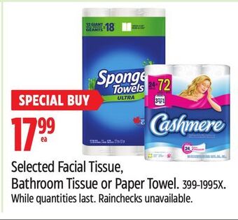 Canadian Tire Selected facial tissue, bathroom tissue or paper towel offer
