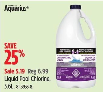 Canadian Tire Aquarius liquid pool chlorine, 3.6l offer