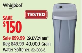 Canadian Tire Whirlpool 40,000-grain water softener offer
