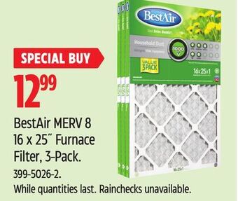 Canadian Tire Bestair merv 8 16 x 25 furnace filter, 3-pack offer