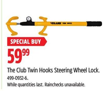 Canadian Tire The club twin hooks steering wheel lock offer