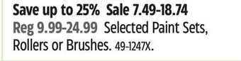 Canadian Tire Premier paint selected paint sets, rollers or brushes offer