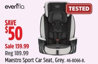 Canadian Tire Evenflo maestro sport car seat, grey offer