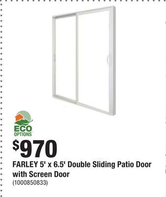Home Depot Farley 5' x 6.5' double sliding patio door with screen door offer