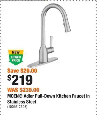 Home Depot Moen® adler pull-down kitchen faucet in stainless steel offer
