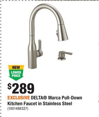 Home Depot Exclusive delta® marca pull-down kitchen faucet in stainless steel offer