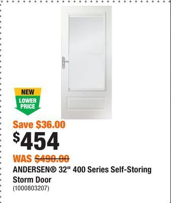 Home Depot Andersen® 32 400 series self-storing storm door offer