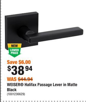 Home Depot Weiser® halifax passage lever in matte black offer