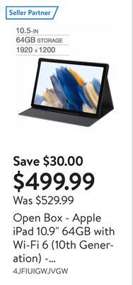 Walmart Open box - apple ipad 10.9 64gb with wi-fi 6 (10th generation) - silver offer