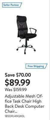 Walmart Adjustable mesh office task chair high back desk computer chair with fixed arms and fabric seat offer