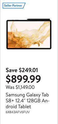 Walmart Samsung galaxy tab s8+ 12.4 128gb android tablet offer