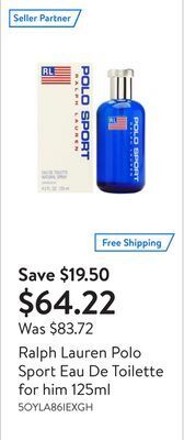 Walmart Ralph lauren polo sport eau de toilette for him 125ml offer
