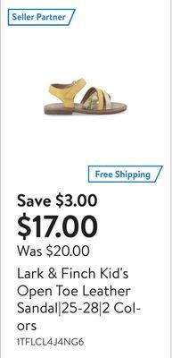 Walmart Lark & finch kid's open toe leather sandal|25-28|2 colors offer