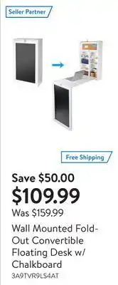 Walmart Wall mounted fold-out convertible floating desk w/ chalkboard offer