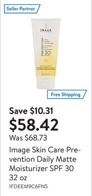 Walmart Image skin care prevention daily matte moisturizer spf 30 32 oz offer