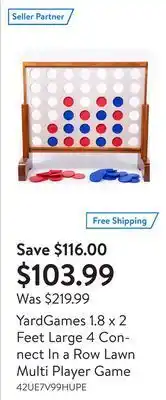 Walmart Yardgames 1.8 x 2 feet large 4 connect in a row lawn multi player game offer