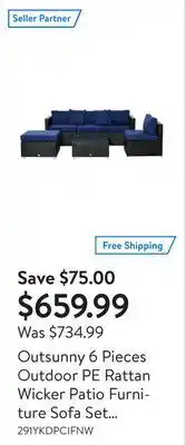 Walmart Outsunny 6 pieces outdoor pe rattan wicker patio furniture sofa set with thick cushions, deluxe garden sectional couch with g offer
