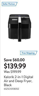 Walmart Kalorik 2-in-1 digital air and deep fryer, black offer