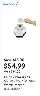 Walmart Kalorik wm 43981 ss easy pour belgian waffle maker offer
