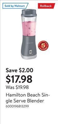 Walmart Hamilton beach single serve blender offer