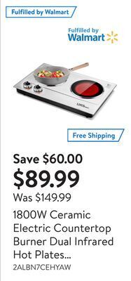 Walmart 1800w ceramic electric countertop burner dual infrared hot plates induction cooktop stainless steel cooker with adjustable te offer
