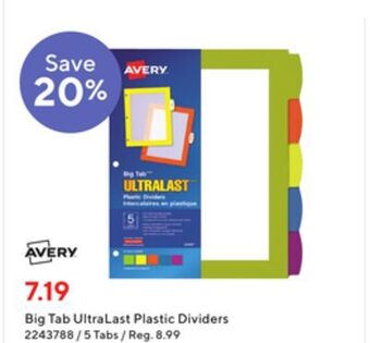 Staples Avery big tab ultralast plastic dividers offer