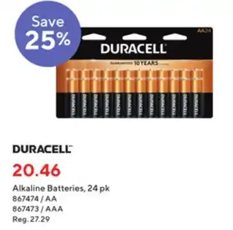 Staples Duracell coppertop aa alkaline batteries 24 pk offer
