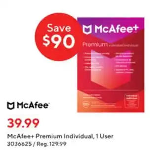 Staples Mcafee+ premium individual, 1 user offer
