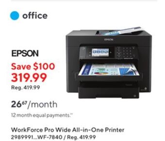 Staples Epson workforce pro wf-7840 wide all-in-one printer offer