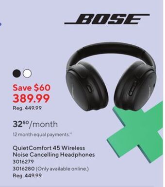 Staples Bose quietcomfort 45 wireless noise cancelling headphones offer