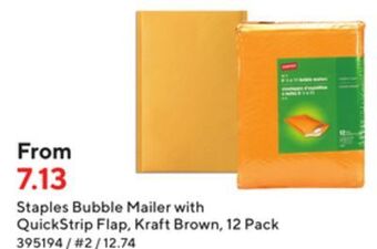 Staples Staples bubble mailers with quickstrip flap, kraft brown 12 pack offer
