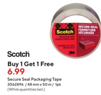 Staples Scotch secure seal packaging tape offer