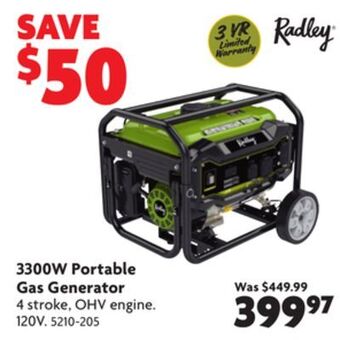 Home Hardware 3300w portable gas generator offer