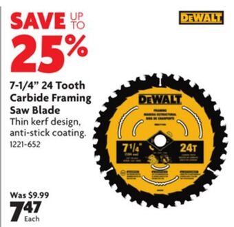 Home Hardware 7-1/4 24 tooth carbide framing saw blade offer