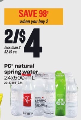 Zehrs Markets Pc® natural spring water, 24x500 ml offer
