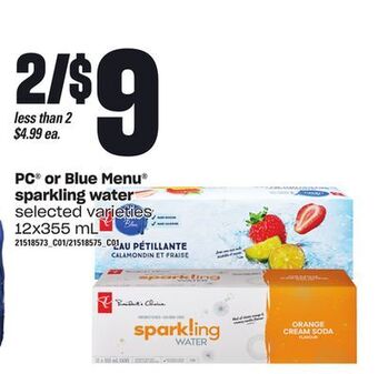 Zehrs Markets Pc® or blue menu® sparkling water, 12x355 ml offer