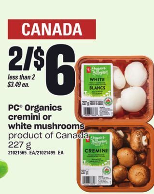 Zehrs Markets Pc organics cremini or white mushrooms, 227 g offer