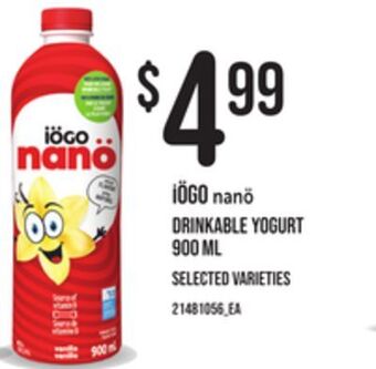 Zehrs Markets Iögo nanö drinkable yogurt, 900 ml offer