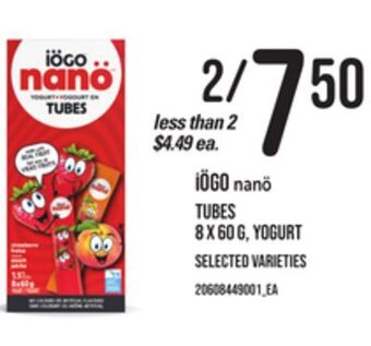 Zehrs Markets Iögo nanö tubes 8 x 60 g, yogurt offer