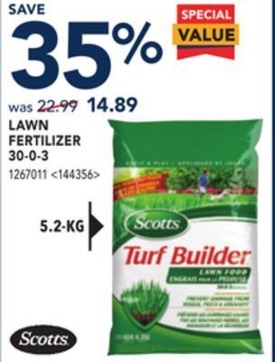 RONA Scotts lawn fertilizer 30-0-3 offer