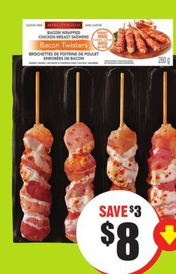 FreshCo Marcangelo bacon wrapped chicken breast skewers 280-350 g offer